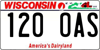 WI license plate 120OAS