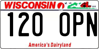 WI license plate 120OPN