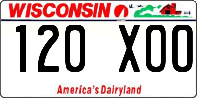WI license plate 120XOO