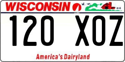 WI license plate 120XOZ
