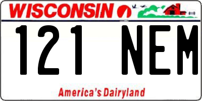 WI license plate 121NEM