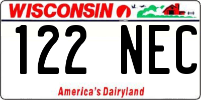 WI license plate 122NEC