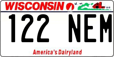 WI license plate 122NEM