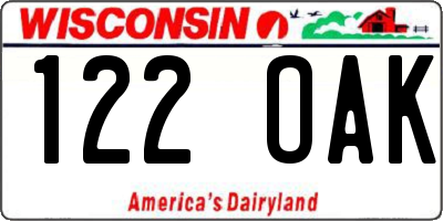 WI license plate 122OAK