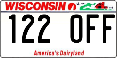 WI license plate 122OFF