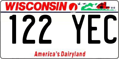 WI license plate 122YEC