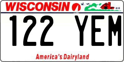 WI license plate 122YEM