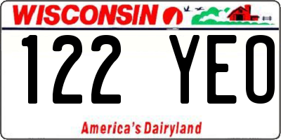 WI license plate 122YEO