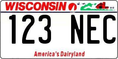 WI license plate 123NEC