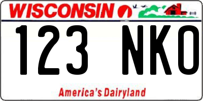 WI license plate 123NKO