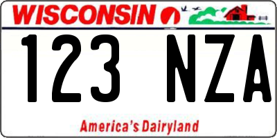 WI license plate 123NZA