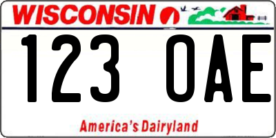 WI license plate 123OAE