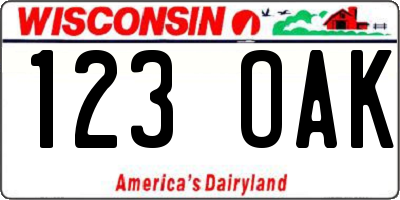 WI license plate 123OAK