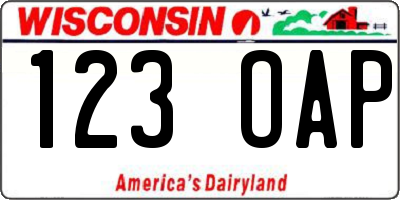 WI license plate 123OAP