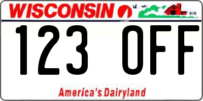 WI license plate 123OFF