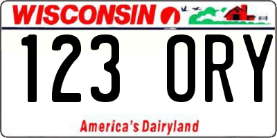 WI license plate 123ORY
