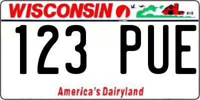 WI license plate 123PUE