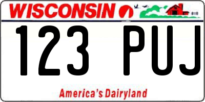 WI license plate 123PUJ