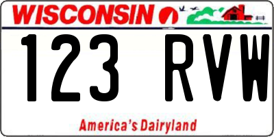 WI license plate 123RVW