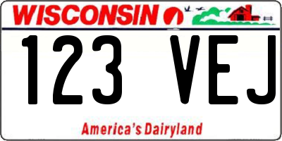 WI license plate 123VEJ