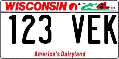WI license plate 123VEK