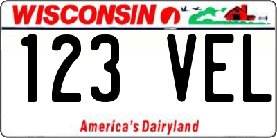 WI license plate 123VEL