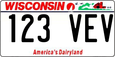 WI license plate 123VEV