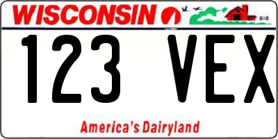 WI license plate 123VEX