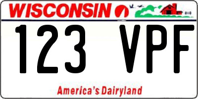 WI license plate 123VPF
