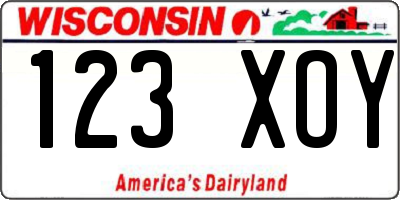 WI license plate 123XOY
