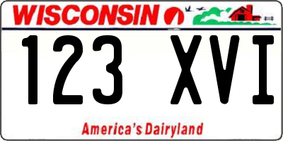 WI license plate 123XVI