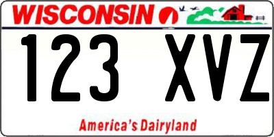 WI license plate 123XVZ