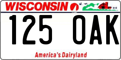 WI license plate 125OAK