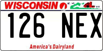 WI license plate 126NEX