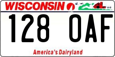 WI license plate 128OAF