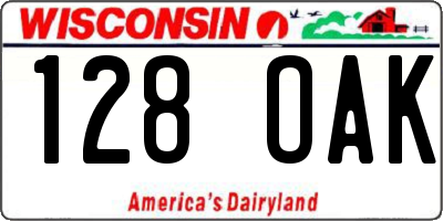 WI license plate 128OAK