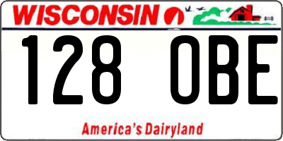 WI license plate 128OBE
