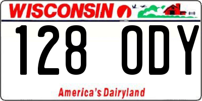 WI license plate 128ODY