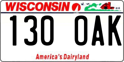 WI license plate 130OAK