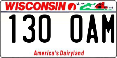 WI license plate 130OAM