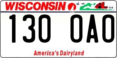 WI license plate 130OAO