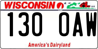 WI license plate 130OAW