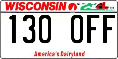 WI license plate 130OFF