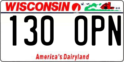 WI license plate 130OPN