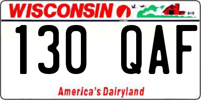WI license plate 130QAF