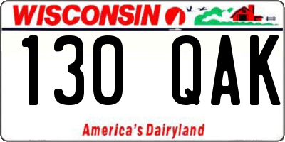 WI license plate 130QAK
