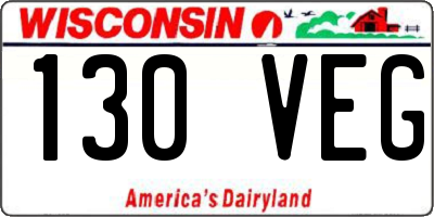 WI license plate 130VEG