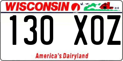WI license plate 130XOZ