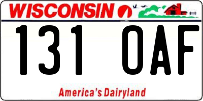 WI license plate 131OAF