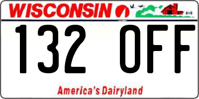 WI license plate 132OFF